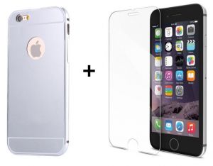 Zestaw | Mirror Bumper Metal Case Srebrny + Szkło ochronne Perfect Glass | Etui dla Apple iPhone 6 /