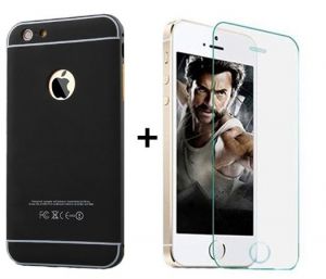 Zestaw | Bumper Metal Case Czarny + Szkło ochronne Perfect Glass | Etui dla Apple iPhone 6 Plus / 6S