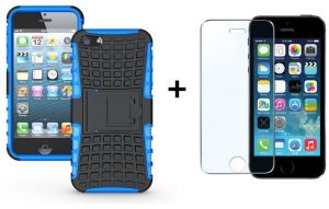 Zestaw | Pancerna obudowa Perfect Armor Niebieska + Szkło ochronne Perfect Glass Apple iPhone 5 / 5S