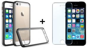 Zestaw | Tech-Protect Slim Hybrid Black + Szkło ochronne Perfect Glass dla Apple iPhone 5 / 5S / 5SE