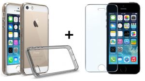 Zestaw | Tech-Protect Slim Hybrid Smoke Black + Szkło ochronne Perfect Glass dla Apple iPhone 5 / 5S